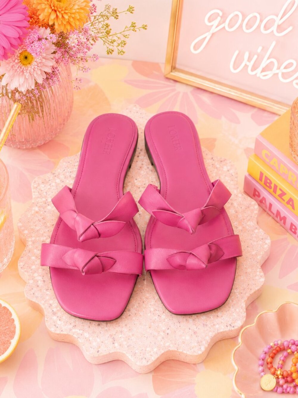 🎀 NWOT J.Crew Pink Double-Knot Slide Sandals 🎀